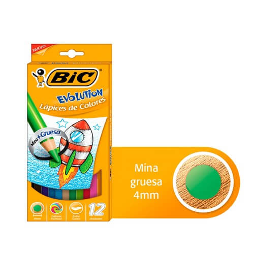 LAPICES BIC EVOLUTION DE COLORES 12UN PUNTA GRUESA