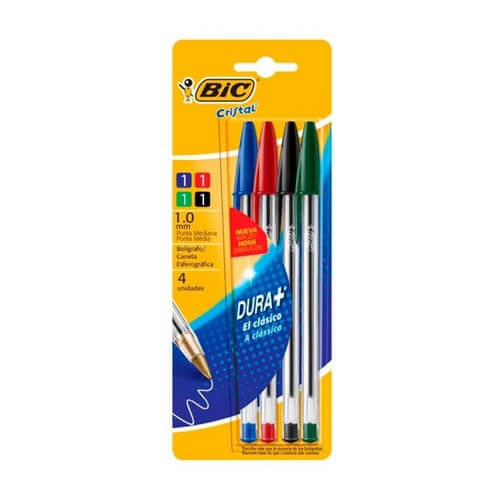 BOLIGRAFO BIC CRISTAL AZUL,ROJO,NEGRO,VERDE 4UN