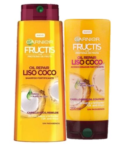 Shampoo Garnier Fructis Liso Coco 350Ml +Acondicionador 200M