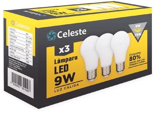 Lampara Celeste X3 Led-Calida 9W