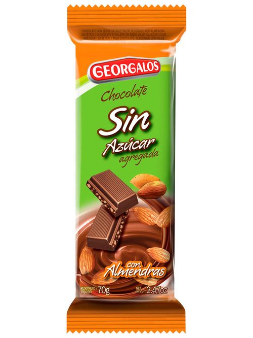 Chocolate Georgalos Sin Azucar Leche Con Almendras 70Gr