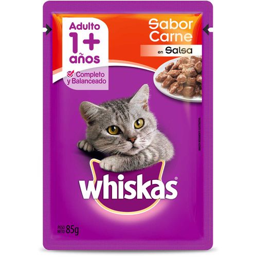 ALIMENTO HUMEDO WHISKAS ADULTO CARNE 85GR