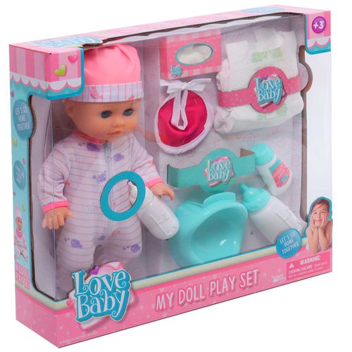 Muñeca Biberon Pañales Accesorios 33 cm