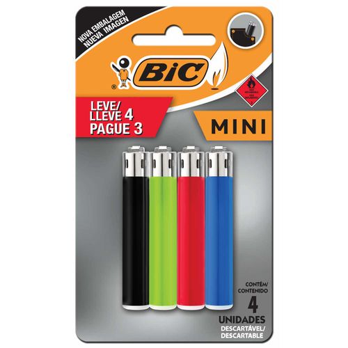 Encendedor Bic Mini Blister 4Un - 3+1 Gratis