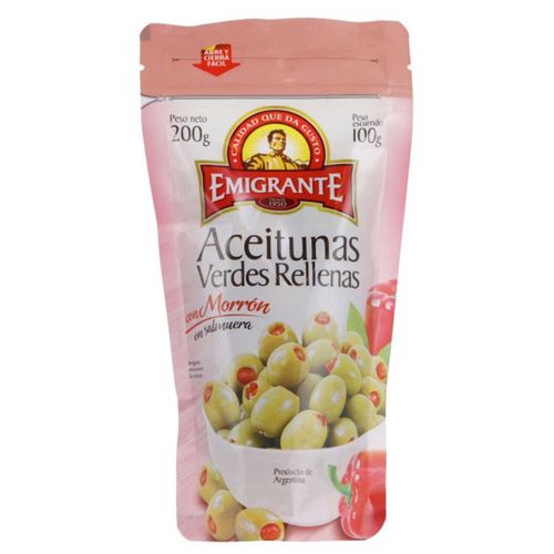 Aceituna Emigrante Rellena Con Morron Verde 100Gr