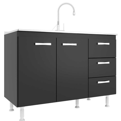 Bajo Mesada Cz60Bl Negro 120X80X120X30Cm 2 Puertas Y 3 Cajon