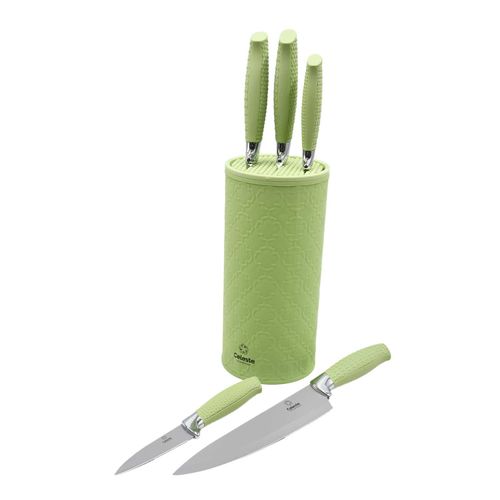 JUEGO MS24-9206 DE CUCHILLOS 6PIEZAS MANGO VERDE Y TACO LABR