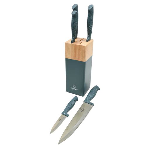JUEGO MS41-9207 DE CUCHILLOS 6PIEZAS MANGO CELESTE Y TACO DE