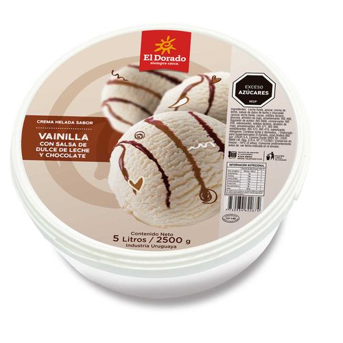 Helado El Dorado 5 L Crema Veteada: Vainilla Con Salsa de Dulce De Leche Y Chocolate