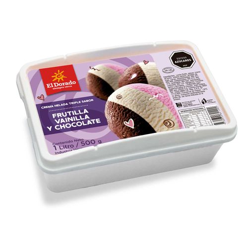 Helado El Dorado 1 L Vainilla, Chocolate Y Frutilla