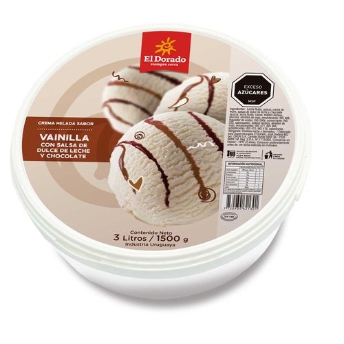 Helado El Dorado 3 L Crema Veteada: Vainilla Con Salsa de Dulce De Leche Y Chocolate