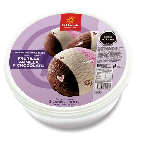 Helado El Dorado 3 L Vainilla, Chocolate Y Frutilla