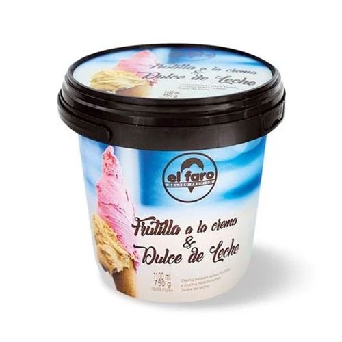 Helado El Faro Frutilla A La Crema Y Dulce De Leche 1100Cc