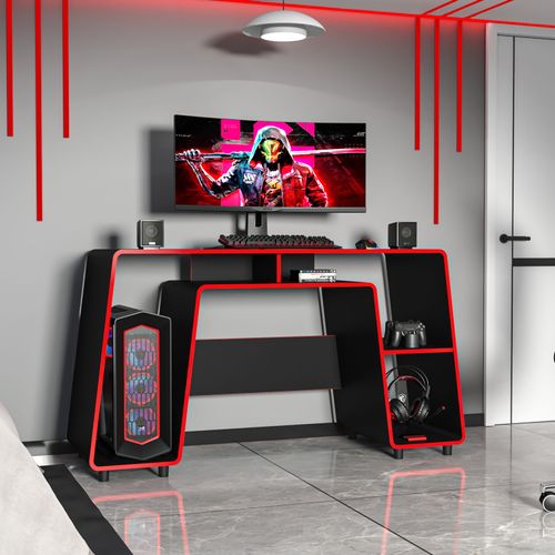 ESCRITORIO GAMER LONDON BORDE ROJO MDP 83.1X150.5X53.5CM