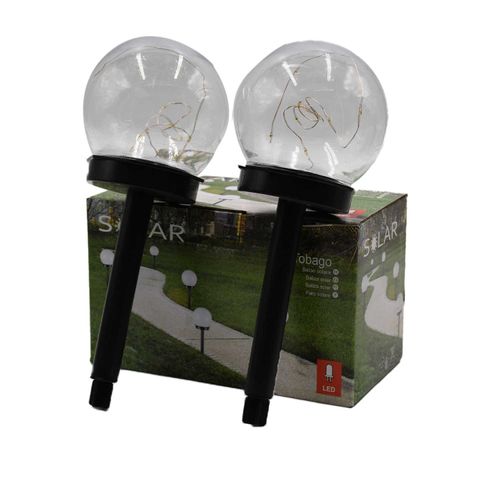 Juego De 2 Estacas Solares  Led Color Con Boton On-Off 10 X 34 m