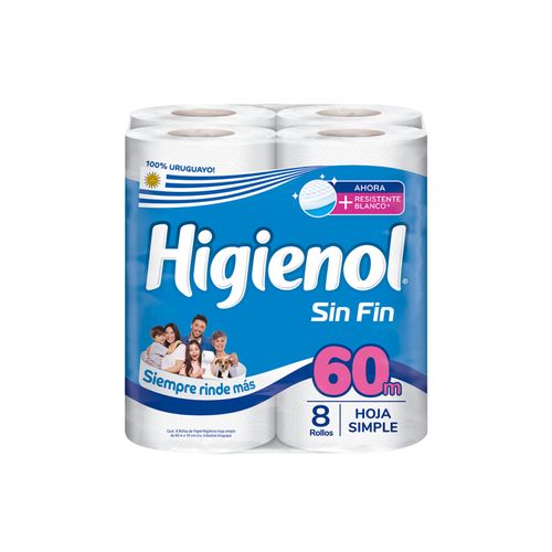 Papel Higiénico Higienol Sin Fin 60M X8