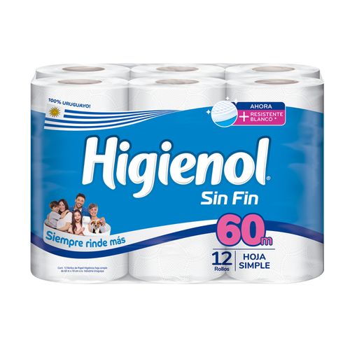Papel Higiénico Higienol Sin Fin 60M X12