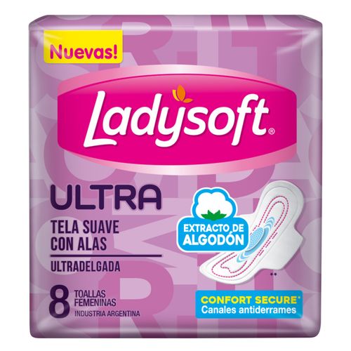 Toallas Femeninas Ladysoft Ultradelgada Suave Con Alas 8Un