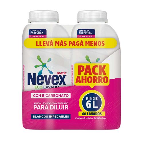 JABON NEVEX LIQUIDO CONCENTRADO CON BICARBONATO 500ML PACK X