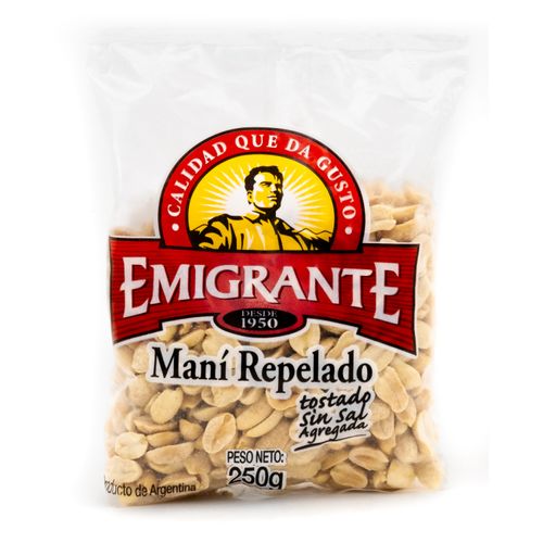 Mani Emigrante Repelado Tostado Sin Sal 250Gr