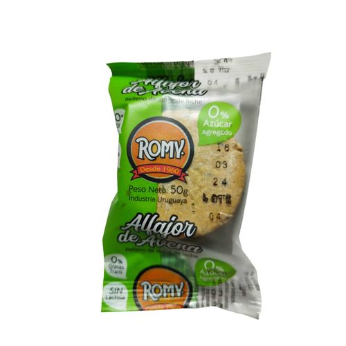 ALFAJOR ROMY DE AVENA DESLACTOSADO 0% GRASAS TRANS 50GR CERO