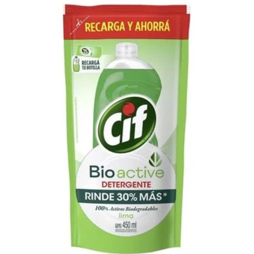 Detergente Cif Ultra Limon Verde Doy Pack 450Cc Enjuague Fac