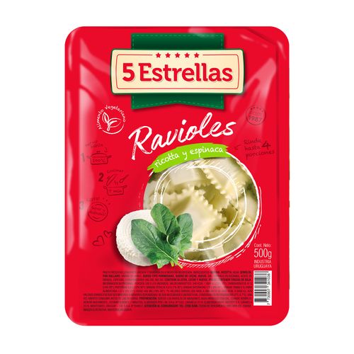 Ravioles 5 Estrellas Espinaca Y Ricota 500Gr