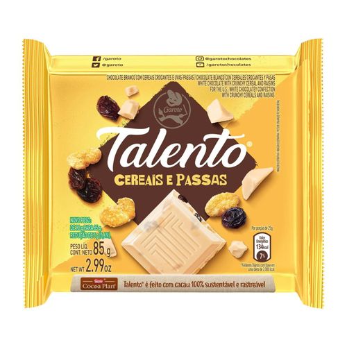 Chocolate Garoto Talento Blanco Y Cereales 85Gr