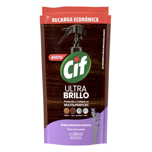 LUSTRAMUEBLES CIF ULTRA BRILLO LAVANDA DOY PACK 380ML