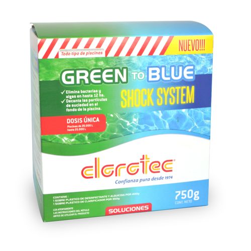 CLORO CLOROTEC GREEN TO BLUE ELIMINA BATERIAS Y ALGAS 750GR