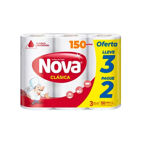 Toalla De Papel Nova Clasico 180 Paños X3
