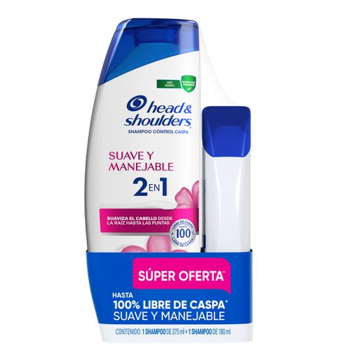 Shampoo Head & Shoulders Anticaspa Suave Y Manejable 375 ml + Shampoo 180 ml