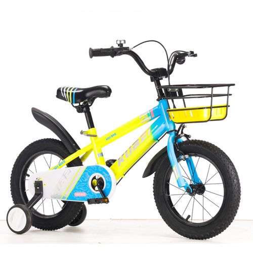 BICICLETA INFANTIL AMARILLA/CELESTE RODADO 16 C/CANASTO,RUED