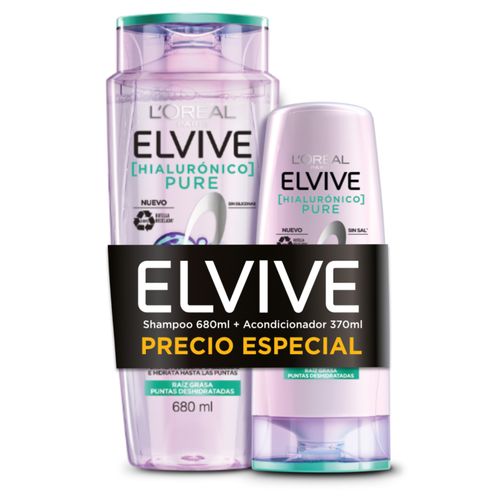 SHAMPOO ELVIVE HIALURONICO PURE ACONDICIONADOR 680ML+370ML