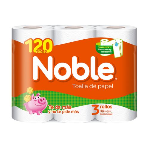 TOALLA DE PAPEL NOBLE 3ROLLOS 120PAÑOS