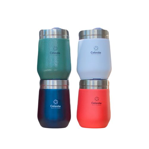 MUG CELESTE BLANCO 320ML DOBLE PARED C/TAPA