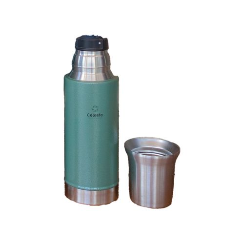 TERMO CELESTE VERDE 800ML DOBLE PARED SIN ASA Y C/MATE