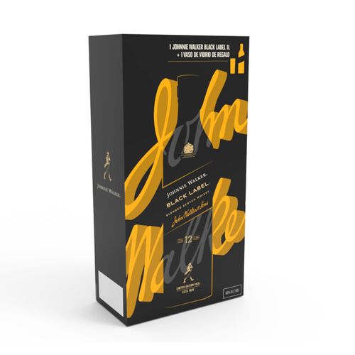 WHISKY JOHNNIE WALKER BLACK 1LT +1VASO DE VIDRIO