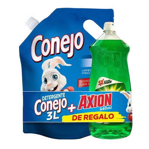 PACK JABON CONEJO LIQUIDO FRESH 3LT +DETER AXION VERDE 640ML