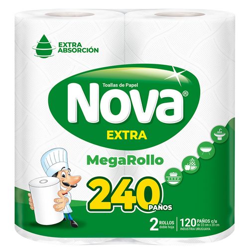 Toalla De Papel Nova Extra Megarollo 240 Paños X2