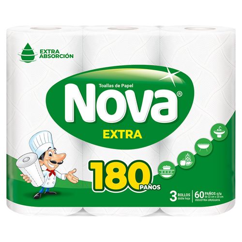 Toalla De Papel Nova Extra 180 Paños X3