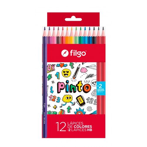 LAPICES FILGO PINTO DE COLORES 12UN RESINA+2HB