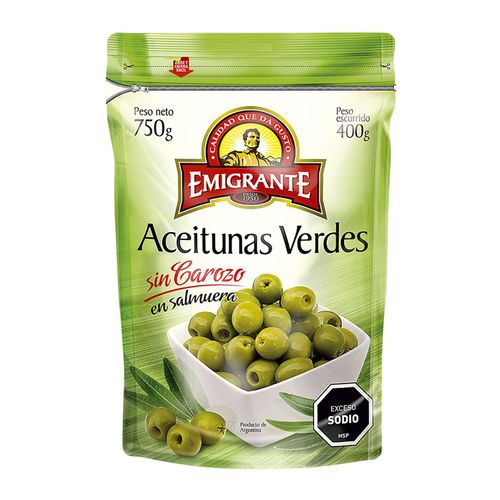 Aceituna Emigrante Sin Carozo Verde Doypack 400Gr