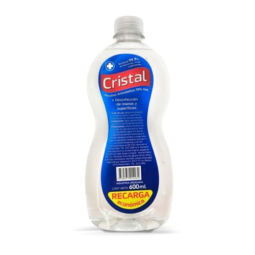 Alcohol Cristal Antiseptico Botella 600 Ml 70%Recarga