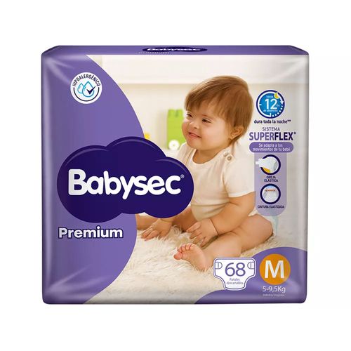 Pañal Babysec Premium Jumbo Talle M 68 Un