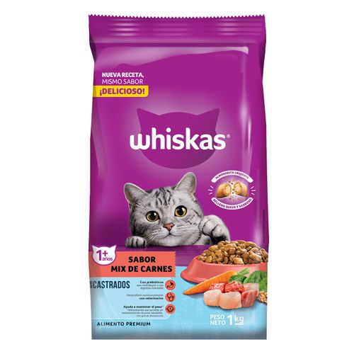ALIMENTO WHISKAS CASTRADOS MIX DE CARNES 1KG