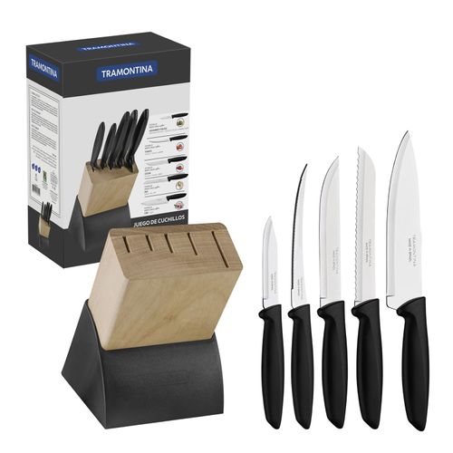 JUEGO TRAMONTINA DE CUCHILLOS TACO MADERA Y ACERO 5PIEZAS