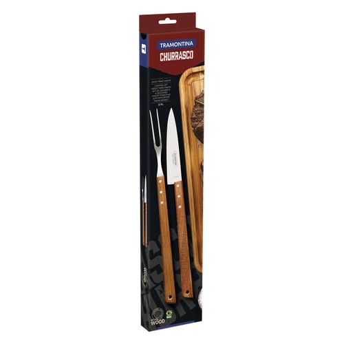 JUEGO DE ASADO TRAMONTINA DYNAMIC CHURRASCO MADERA Y ACERO 2