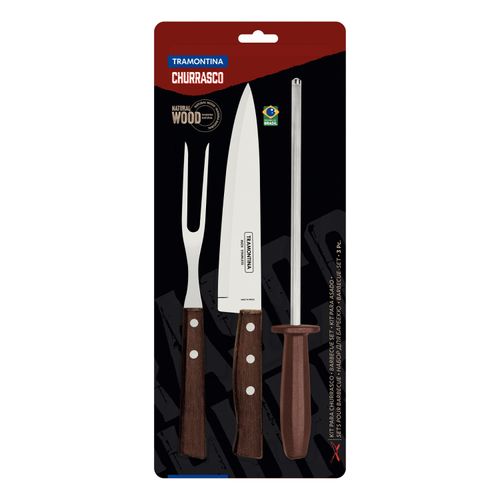 JUEGO DE ASADO TRAMONTINA DYNAMIC CHURRASCO MADERA Y ACERO 3