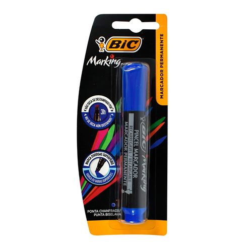 MARCADOR BIC PERMANENTE AZUL UN PUNTA CHATA